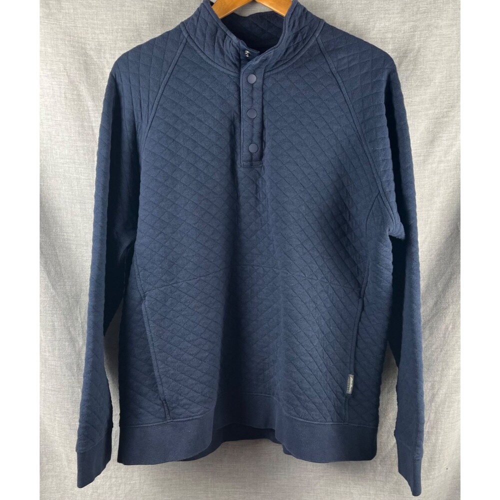 Eddie Bauer Pullover Men's Size Large Navy Quilted 1/4 Snap Kangaroo Pocket